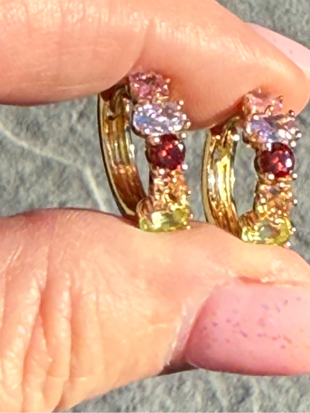 Gold Multistone Hoop Earrings with Pink, Purple, Red and Yellow-Green Gems
